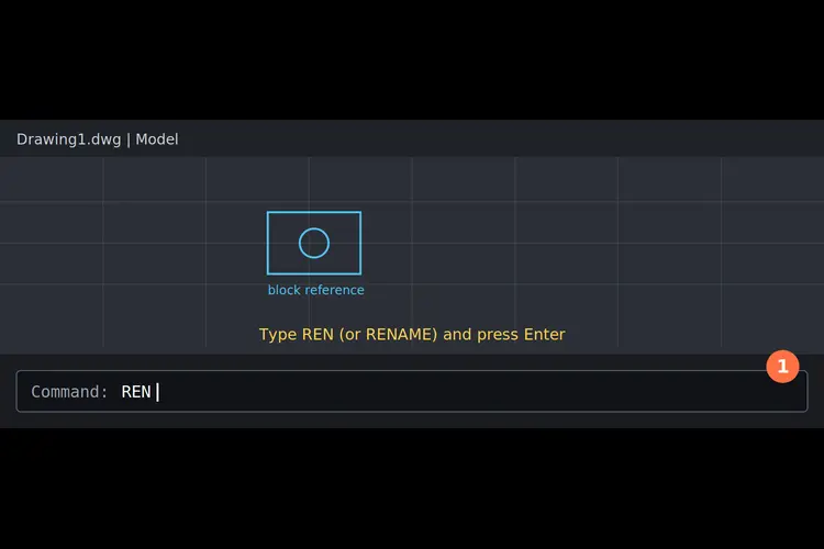 Typing REN in the AutoCAD command line to rename a block